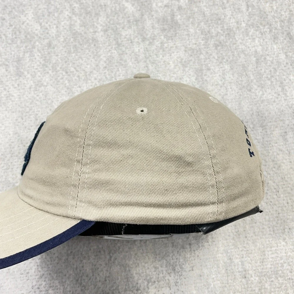 Vintage‎ Tommy Hilfiger Hat Cap Leather Strap Back Tan Blue Spell Out Basketball